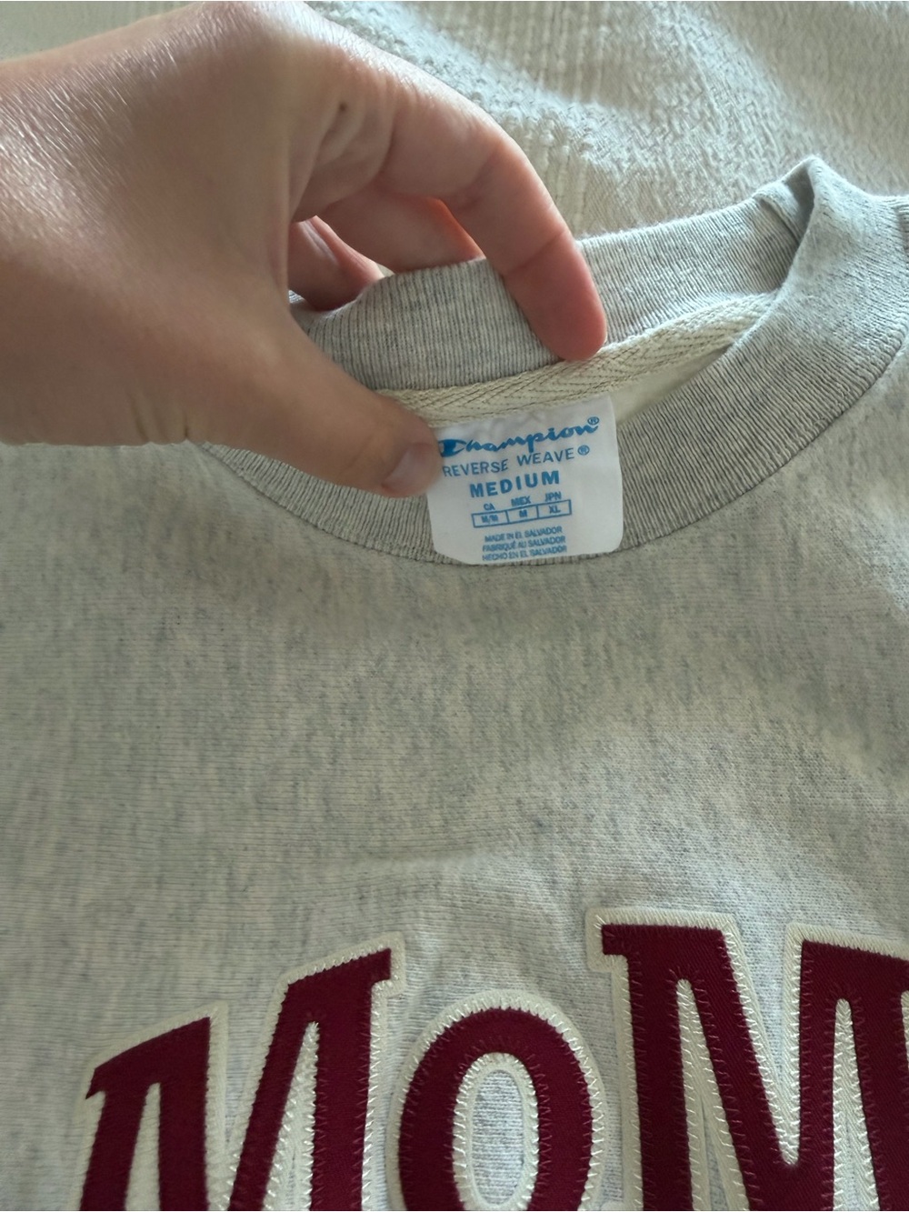 Champion Heather Gray Crewneck Sweatshirt with Maroon Appliqué